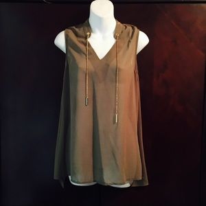 NWOT Military green sleeveless gold chain Blouse